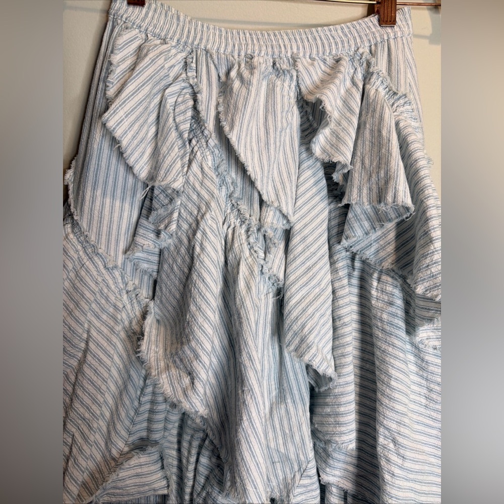 Free People Rock The Runway Maxi Skirt Tiered Ruffled Blue & White Striped - Picture 6 of 9